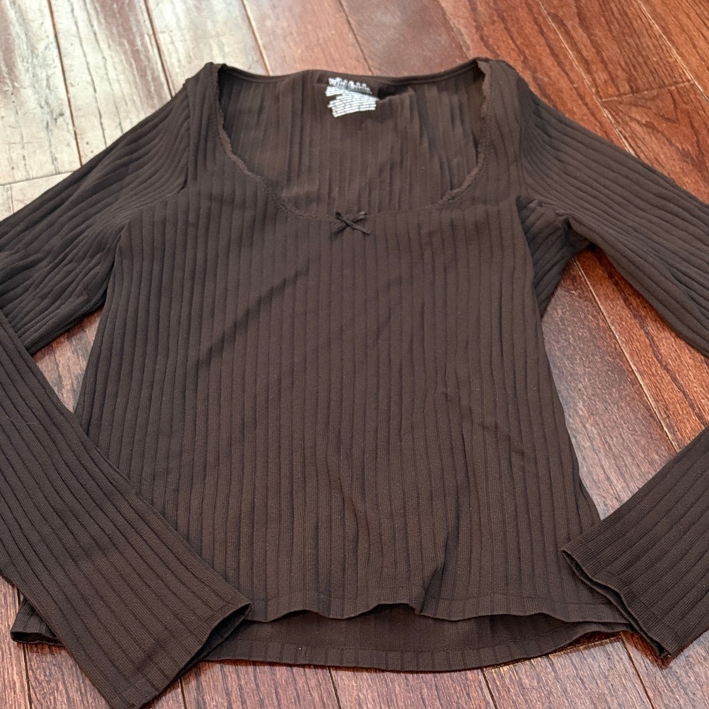 Wild fable Brown Ribbed Long Sleeve Top